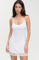 Summer Sonnet Satin Mini Dress - Optic White Frankies Bikinis Discount