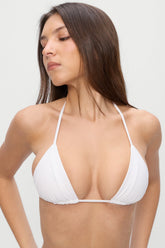 Sky Triangle Halter Bikini Top - Optic White Frankies Bikinis Outlet