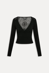 Arlo Crochet Knit Sweater - Black Frankies Bikinis Outlet
