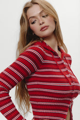 Heritage Zip Up Knit Hoodie - Strawberry Stripe Frankies Bikinis For Sale