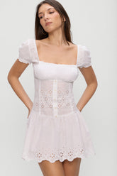 Lucien Cotton Embroidered Mini Dress - Optic White Frankies Bikinis Outlet