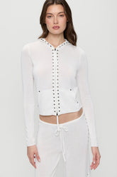 Atlas Zip Up Knit Hoodie - Coconut Cream Frankies Bikinis Discount
