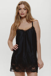 First Crush Satin Babydoll Dress - Black Frankies Bikinis Sale
