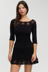 Kaia Crochet Knit Mini Dress - Black Frankies Bikinis Outlet