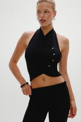 Ryder Knit Halter Top - Black Frankies Bikinis Outlet