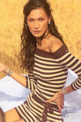 x BELLA HADID Saloon Knit Mini Dress - Cowboy Stripe Frankies Bikinis Online