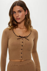 x BELLA HADID Texas Knit Cardigan - Caramel Frankies Bikinis For Sale