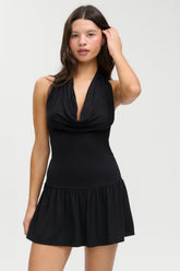 Bowery Cowl Neck Mini Dress - Black Frankies Bikinis Sale