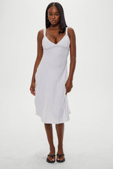 Aurora Satin Midi Dress - White Polka Dot Frankies Bikinis Online Shop