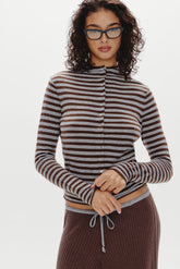 Leo Knit Button Up Cardigan - Pebble Frankies Bikinis Sale