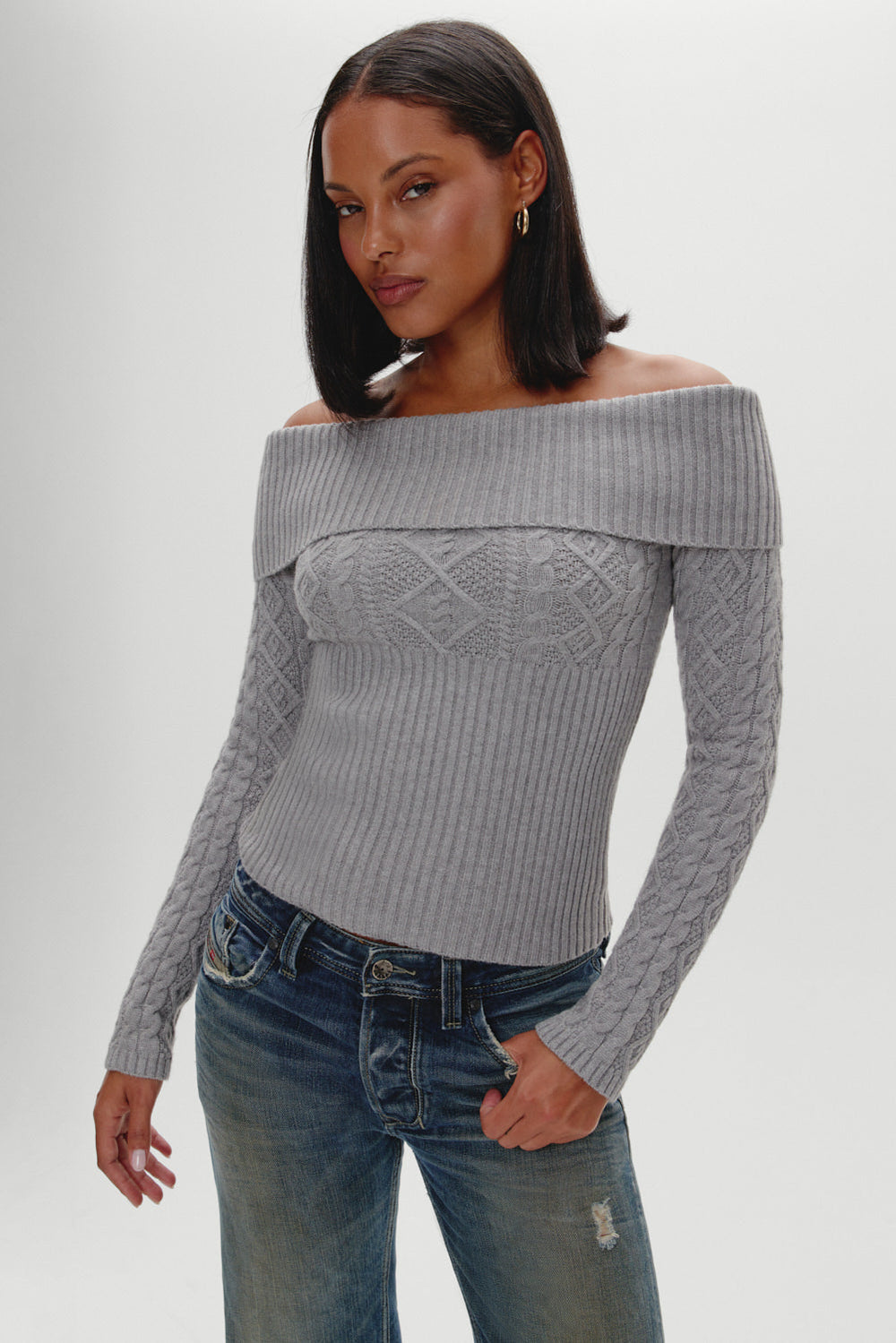 Jazz Off The Shoulder Knit Sweater - Cloud Cover Frankies Bikinis For Sale