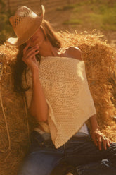 x BELLA HADID Western Crochet Poncho - White Frankies Bikinis Outlet