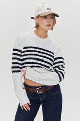 Varsity Striped Cable Knit Sweater - Ivory Frankies Bikinis Outlet