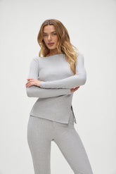 Talia Long Sleeve Shirt - Heather Grey Frankies Bikinis Discount