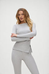 Talia Long Sleeve Shirt - Heather Grey Frankies Bikinis Discount