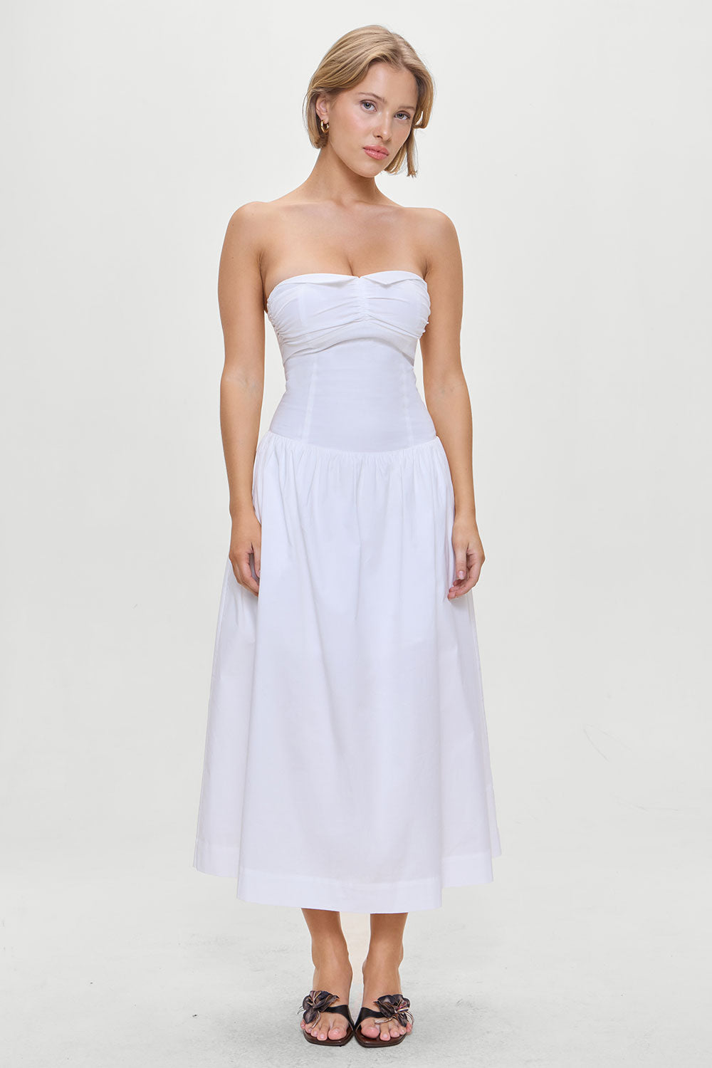 Horizon Strapless Collared Midi Dress - White Frankies Bikinis Outlet