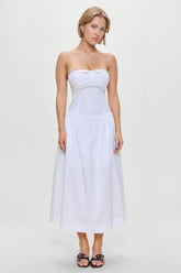 Horizon Strapless Collared Midi Dress - White Frankies Bikinis Outlet