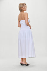 Horizon Strapless Collared Midi Dress - White Frankies Bikinis Outlet