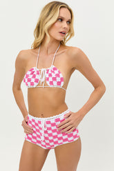 Eliza Crochet Halter Bikini Top - Pink Checker Frankies Bikinis Online Shop