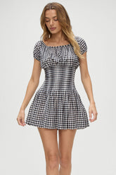Sadie Gingham Mini Dress - Black Gingham Frankies Bikinis Online Shop