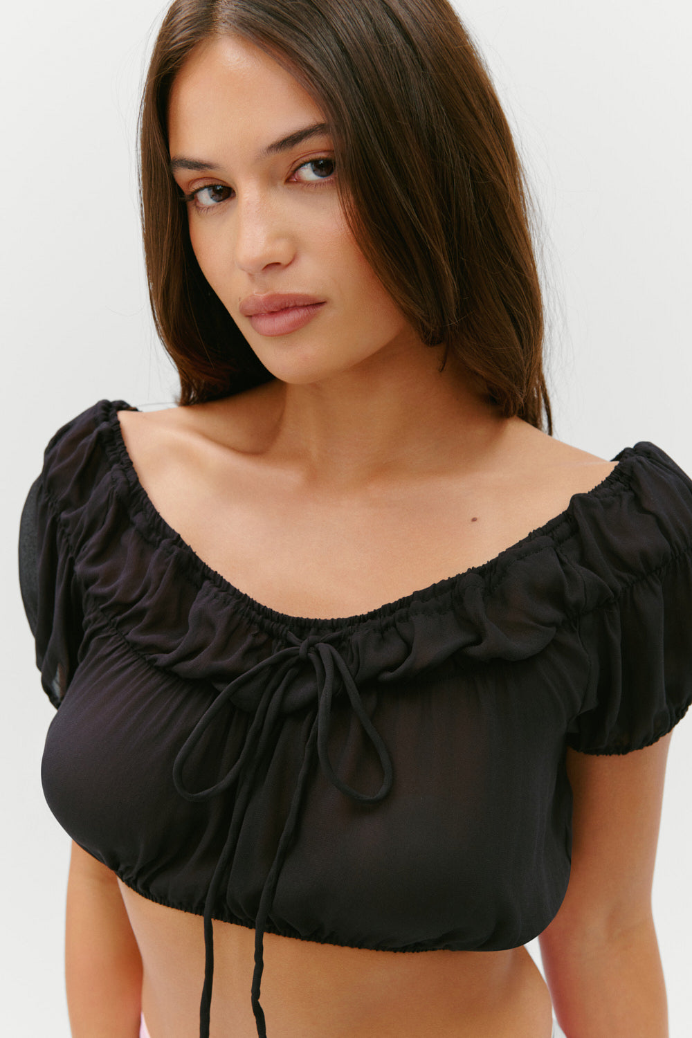 Paulina Cropped Blouse - Black Frankies Bikinis Discount