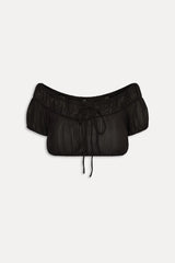 Paulina Cropped Blouse - Black Frankies Bikinis Discount