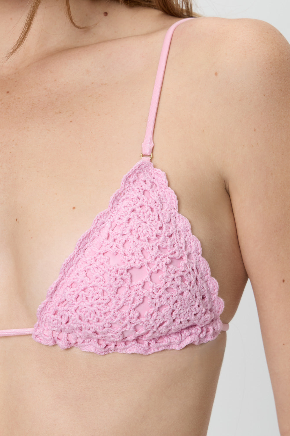 Elena Crochet Shine Bikini Top - Blush Frankies Bikinis Sale
