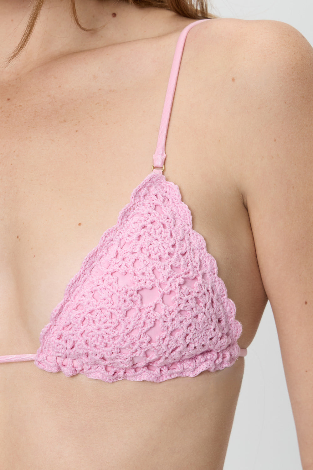 Elena Crochet Shine Bikini Top - Blush Frankies Bikinis Sale