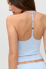 x JENNIE Chantal Cotton Halter Top - Powder Blue Frankies Bikinis Outlet