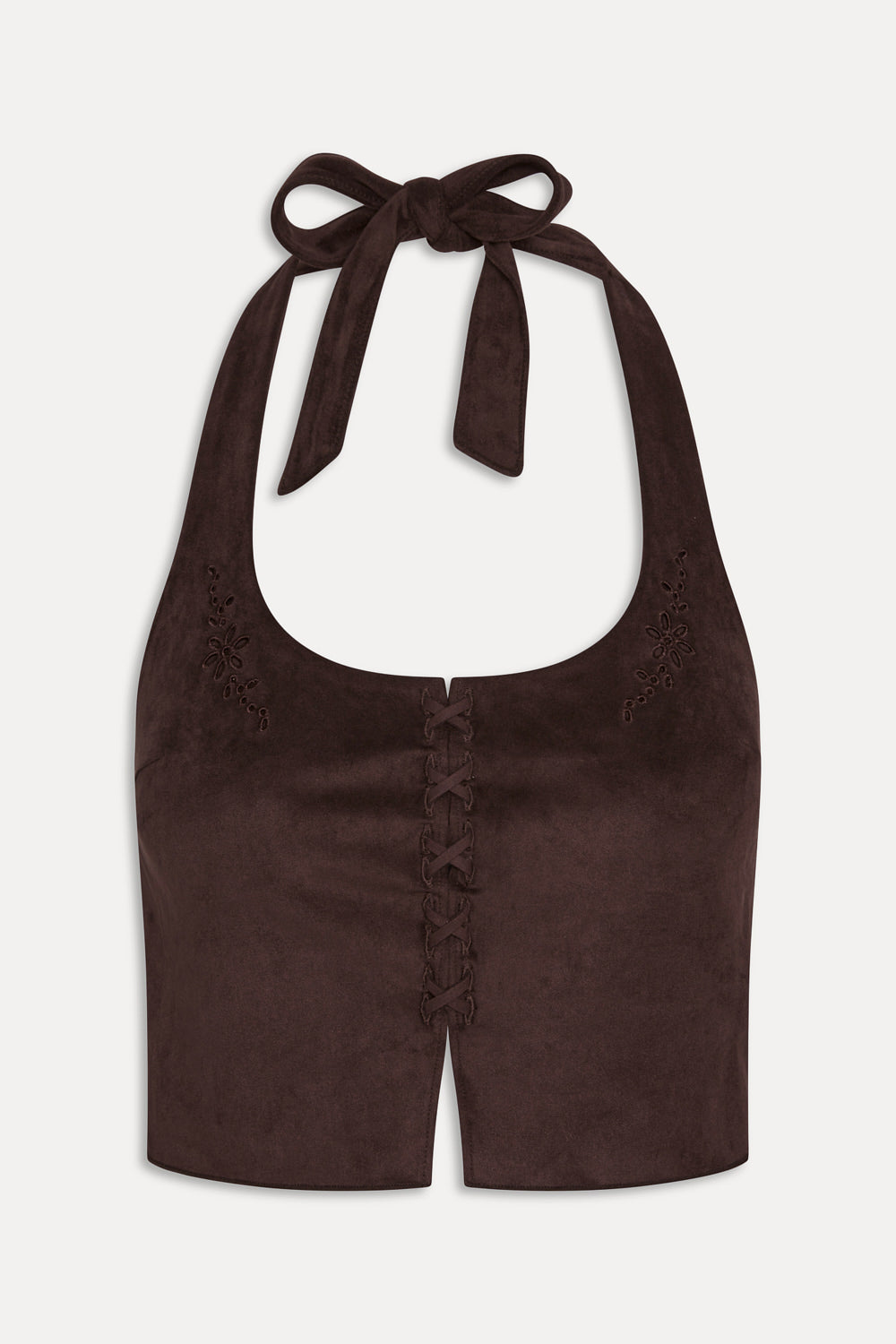 Delilah Halter Suede Tankini - Desert Suede Frankies Bikinis Outlet