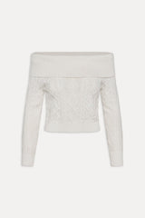 Saint Off The Shoulder Knit Sweater - Cloud White Frankies Bikinis Online