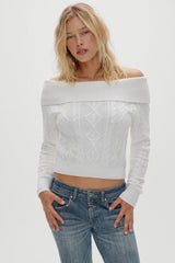 Saint Off The Shoulder Knit Sweater - Cloud White Frankies Bikinis Online
