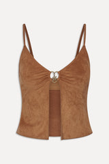 x BELLA HADID Lucy Suede Tankini Bikini Top - Sunkissed Suede Frankies Bikinis Outlet