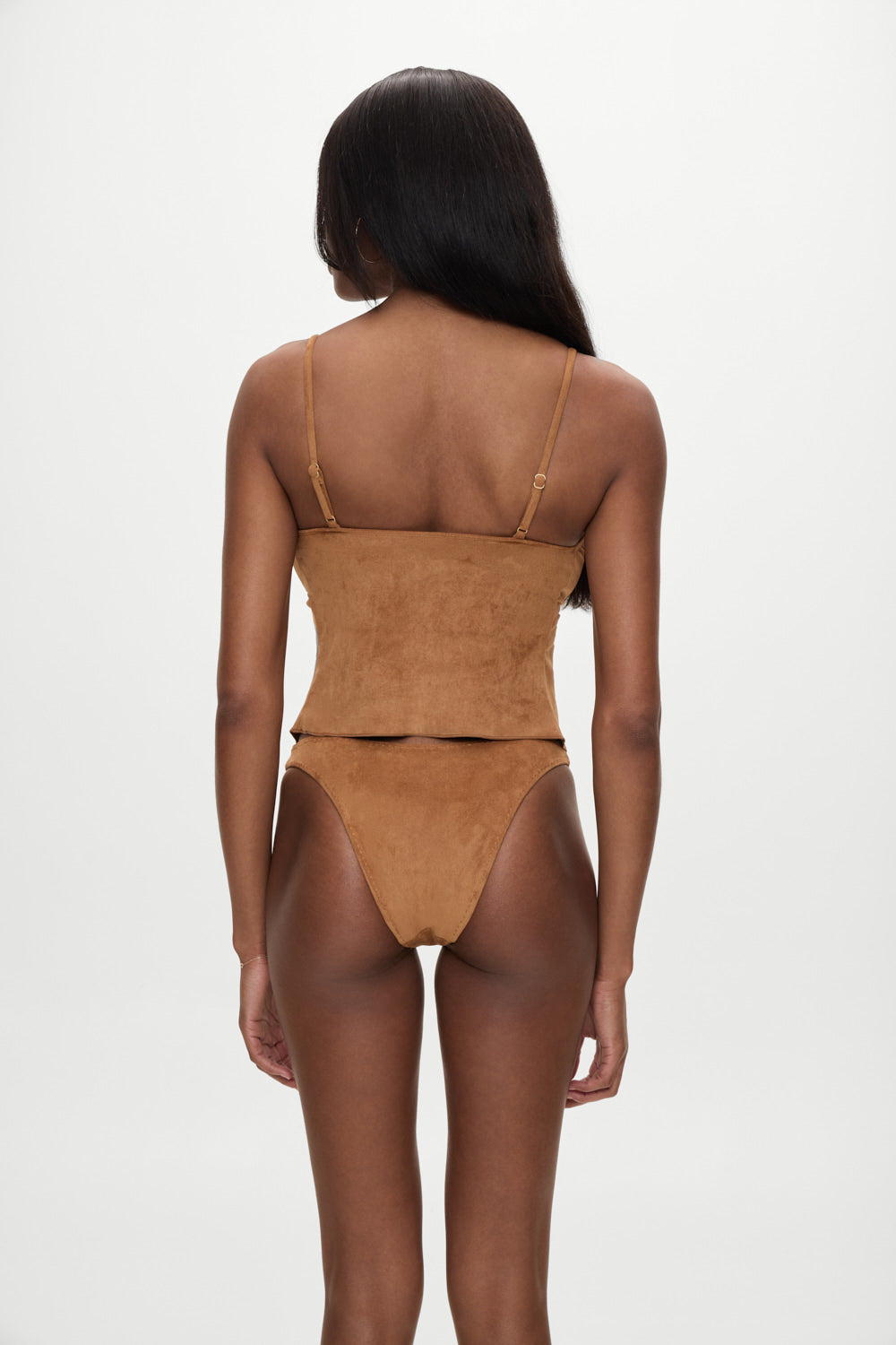 x BELLA HADID Lucy Suede Tankini Bikini Top - Sunkissed Suede Frankies Bikinis Outlet