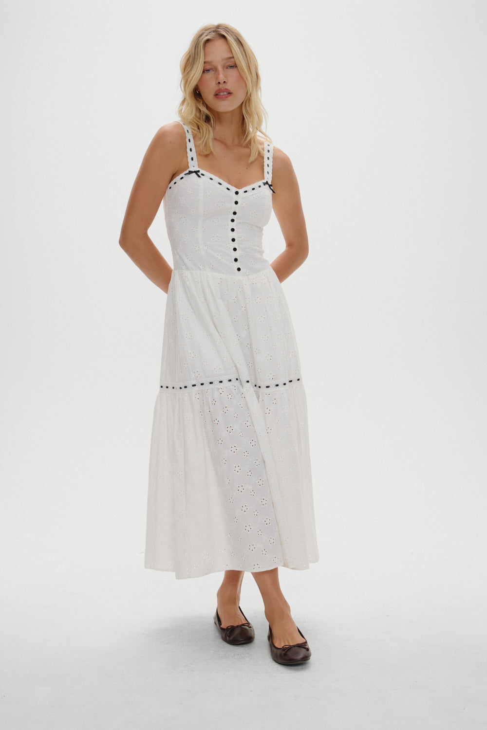 x BELLA HADID Bishop Eyelet Maxi Dress - Salt Air Eyelet Frankies Bikinis Sale