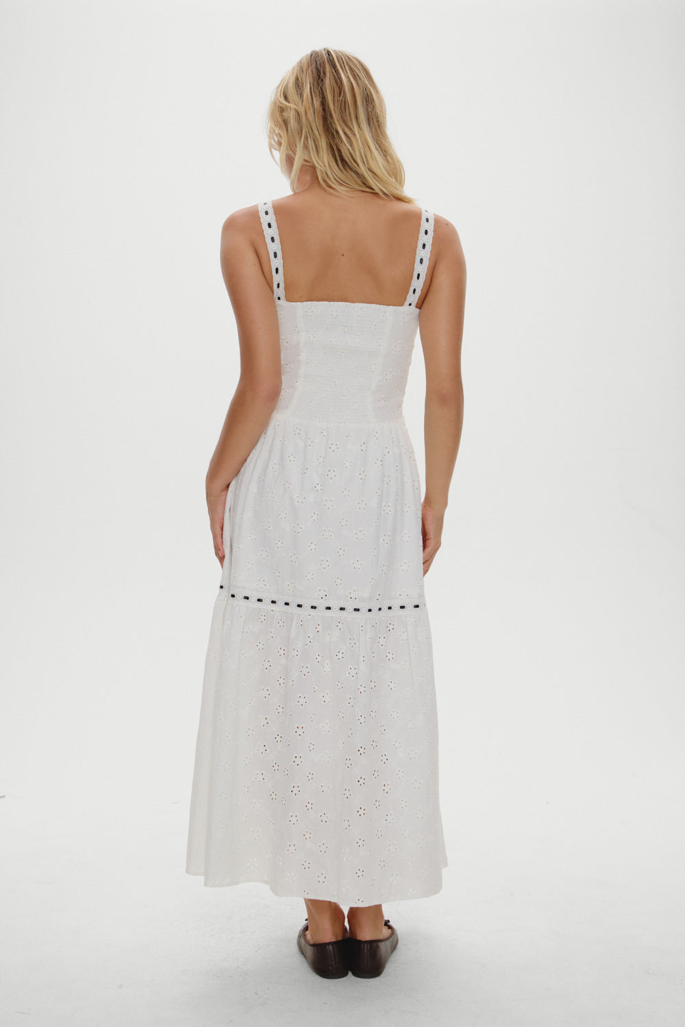 x BELLA HADID Bishop Eyelet Maxi Dress - Salt Air Eyelet Frankies Bikinis Sale