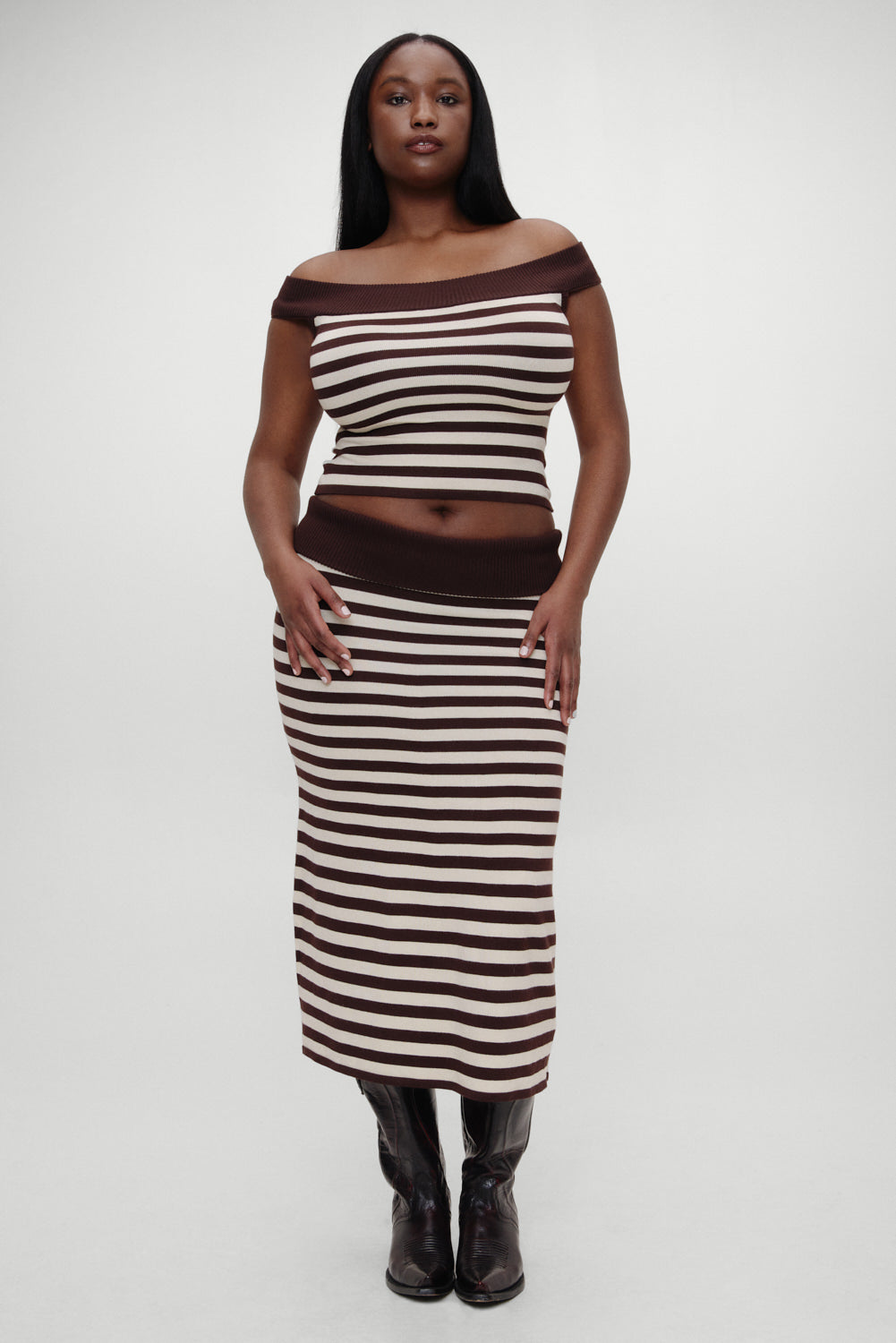 x BELLA HADID Tucker Knit Midi Skirt - Cowboy Stripe Frankies Bikinis Online Shop