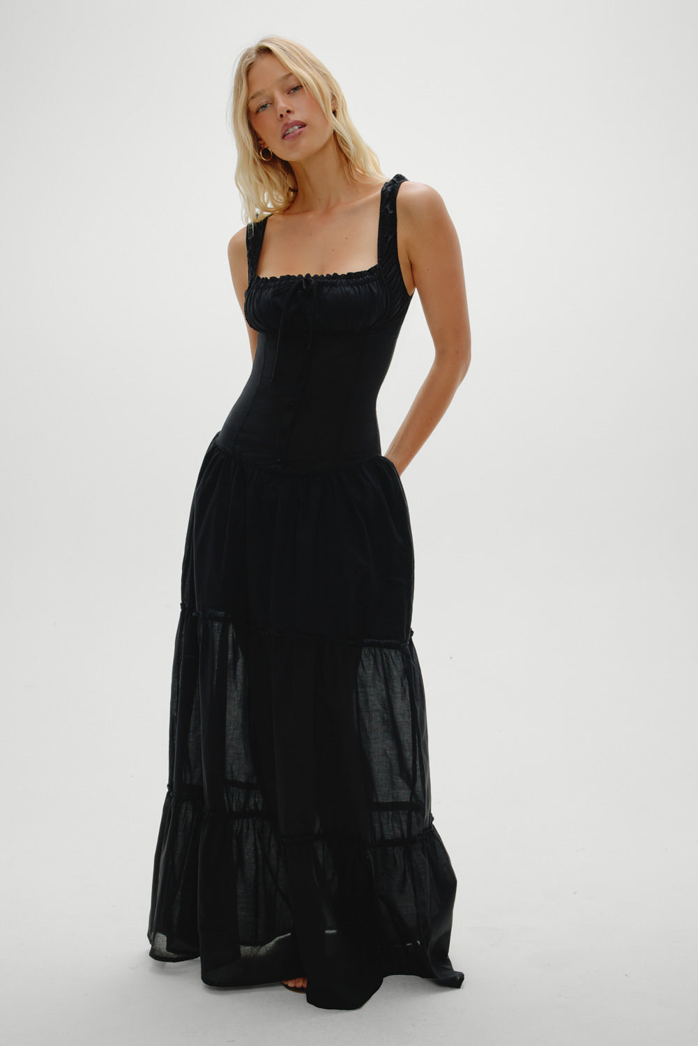 Christabelle Ruffle Maxi Dress - Black Frankies Bikinis Outlet