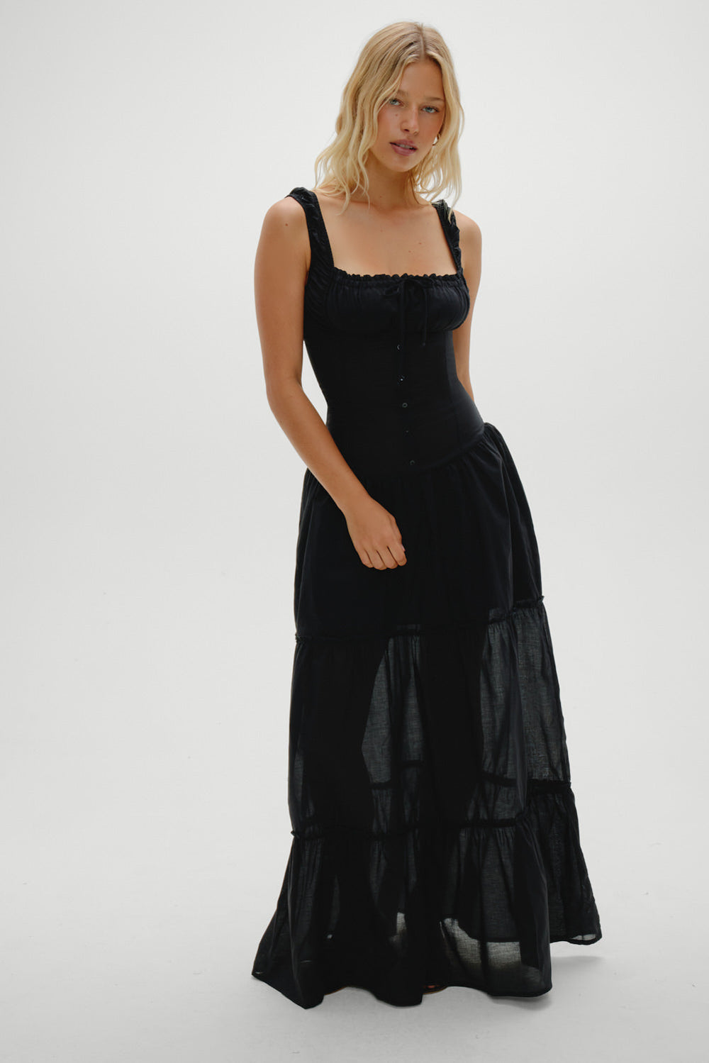Christabelle Ruffle Maxi Dress - Black Frankies Bikinis Outlet