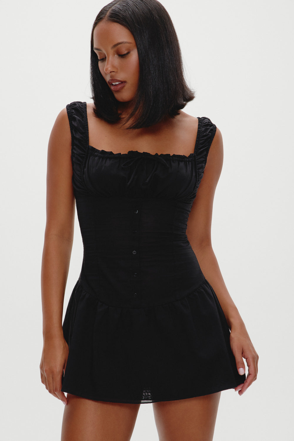 Christa Ruffle Mini Dress - Black Frankies Bikinis Discount