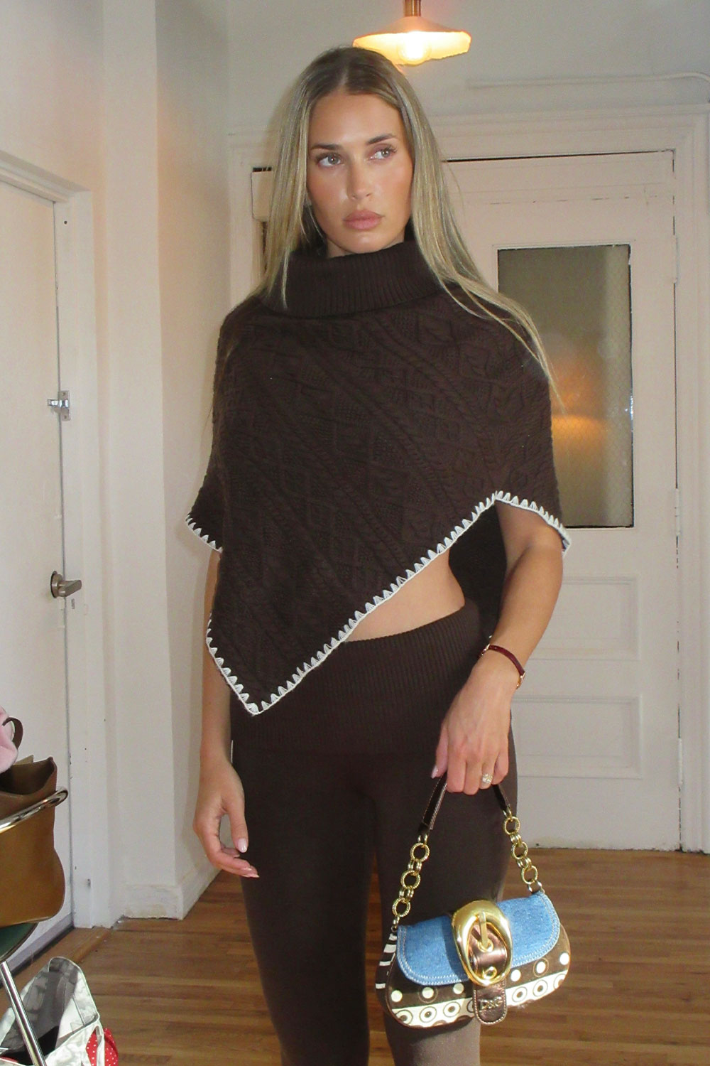 Windswept Cotton Knit Poncho - Chocolate Brown Frankies Bikinis For Sale