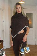 Windswept Cotton Knit Poncho - Chocolate Brown Frankies Bikinis For Sale