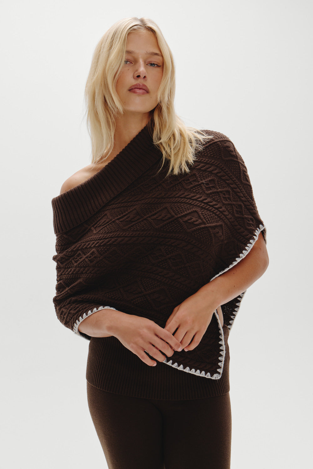 Windswept Cotton Knit Poncho - Chocolate Brown Frankies Bikinis For Sale