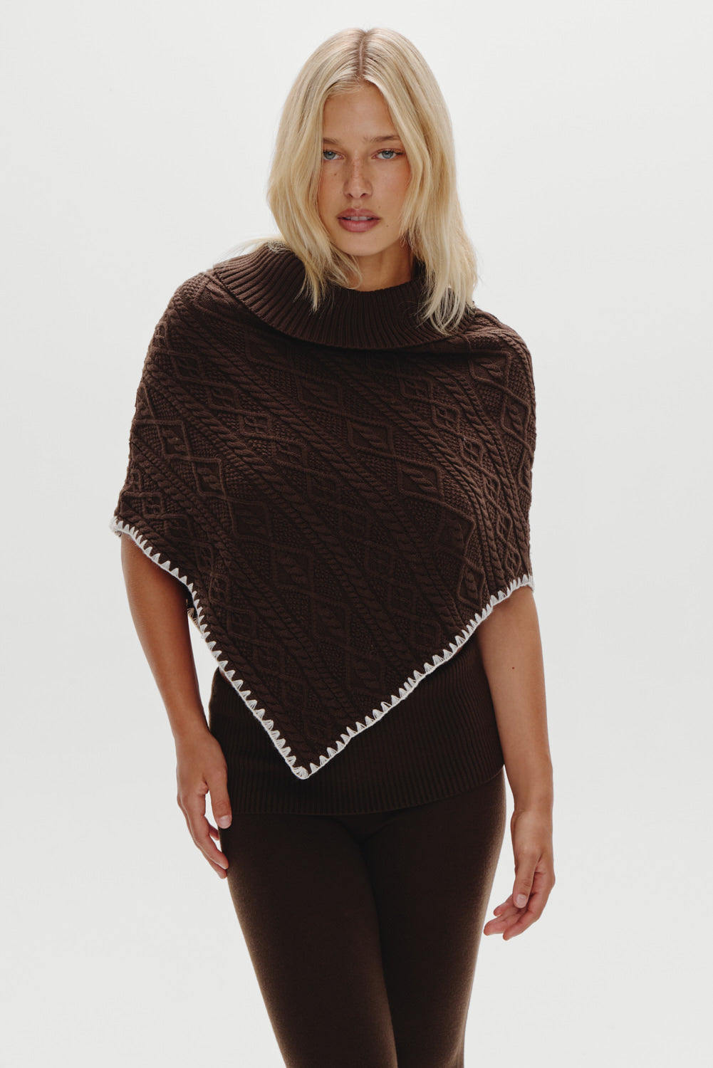Windswept Cotton Knit Poncho - Chocolate Brown Frankies Bikinis For Sale