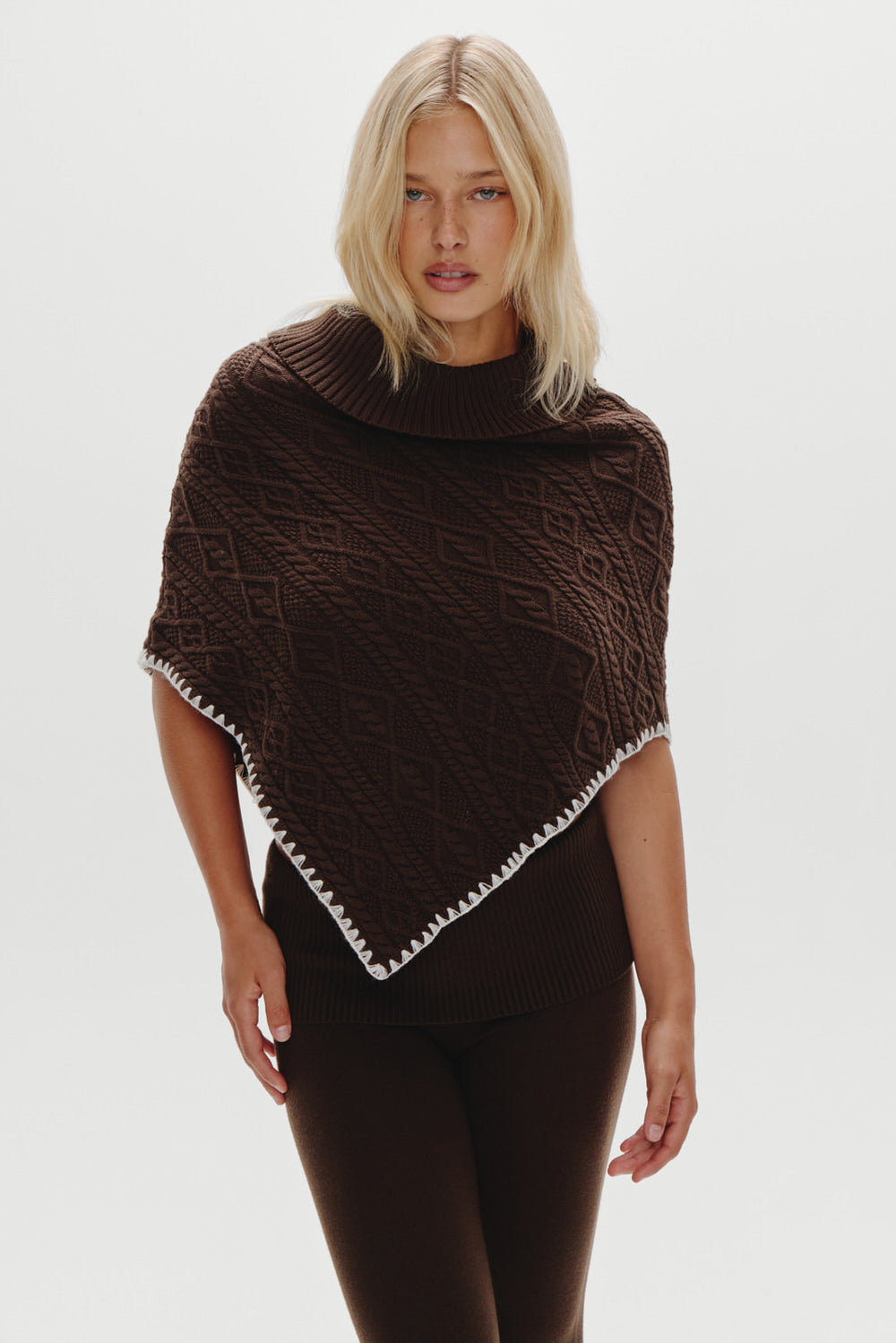 Windswept Cotton Knit Poncho - Chocolate Brown Frankies Bikinis For Sale