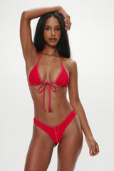 Full Moon Micro Bikini Bottom - Red Denim Frankies Bikinis Discount