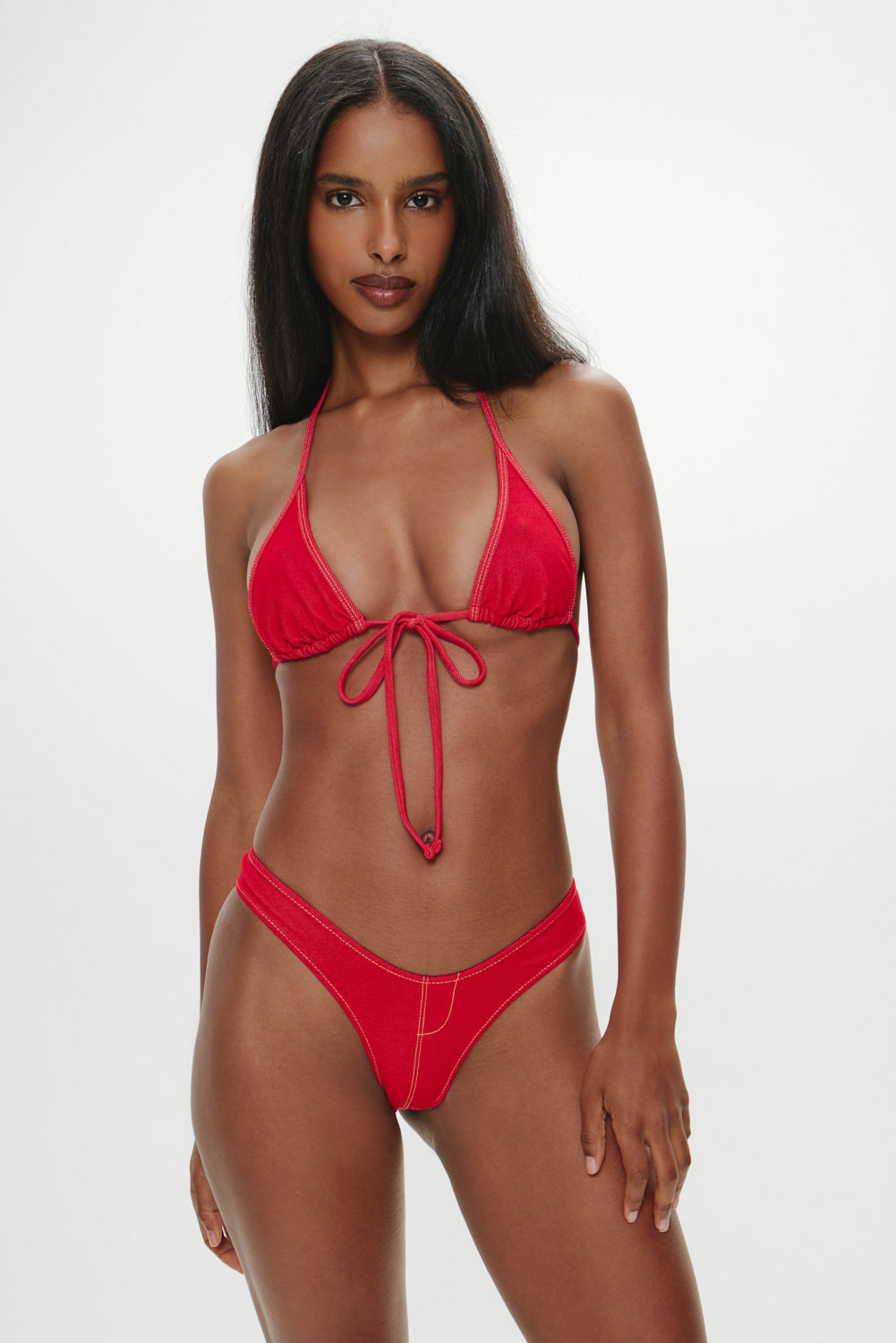 Full Moon Micro Bikini Bottom - Red Denim Frankies Bikinis Discount