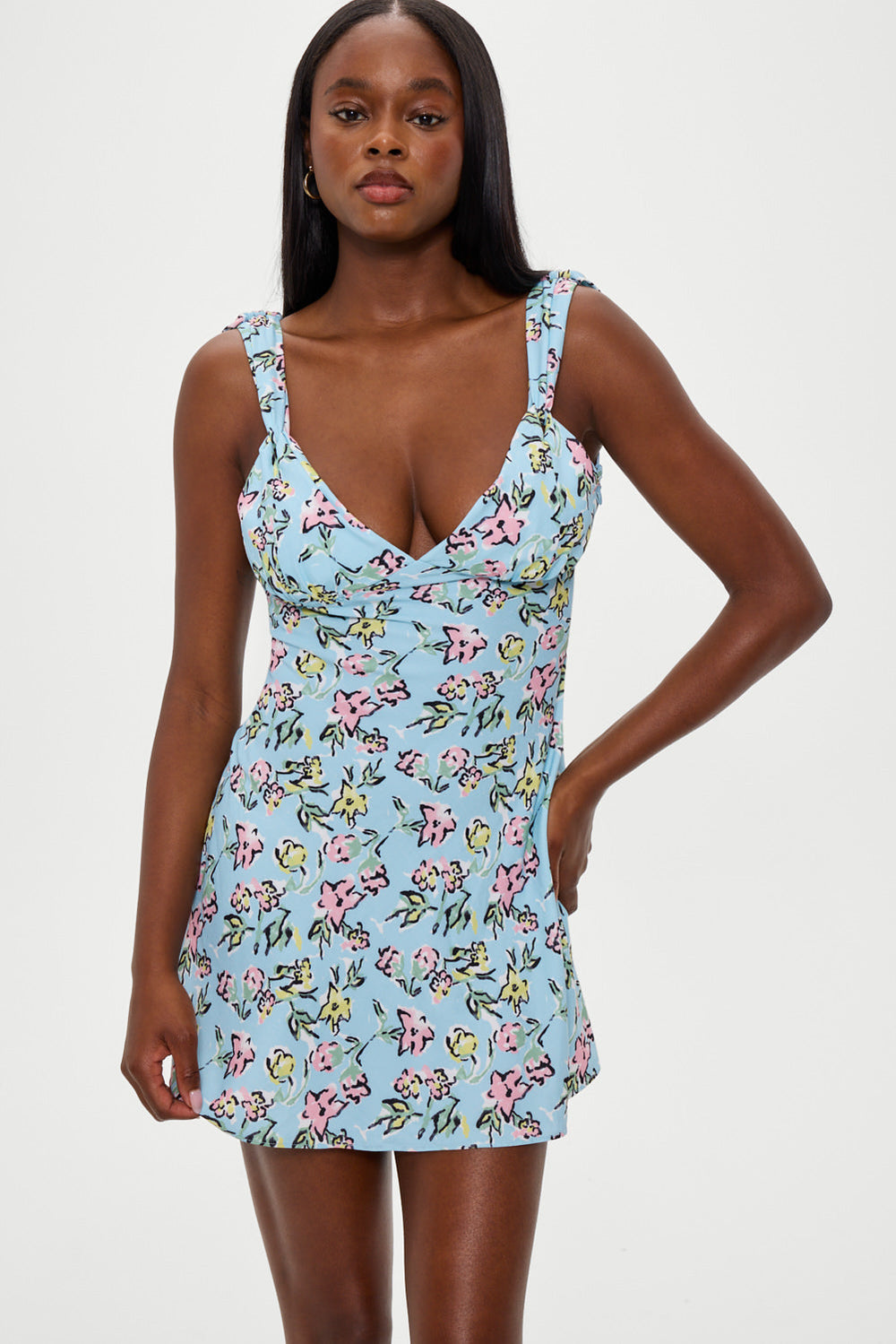 Emilia Satin Floral Mini Dress - Pastel Peony Frankies Bikinis Online Shop