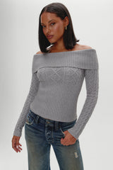 Jazz Off The Shoulder Knit Sweater - Cloud Cover Frankies Bikinis For Sale