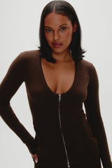Sienna Zip Up Knit Sweater - Chocolate Brown Frankies Bikinis Outlet